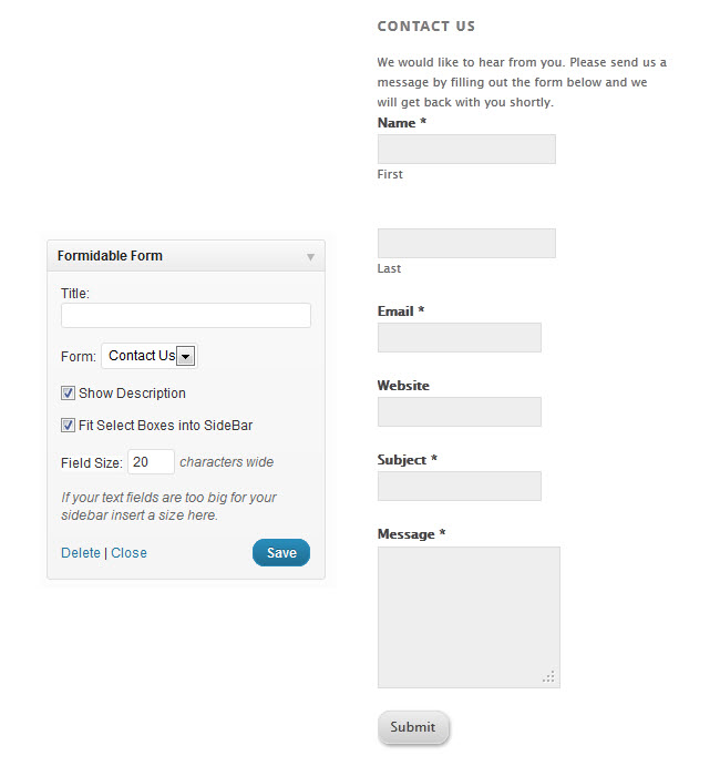 Formidiable Pro widget
