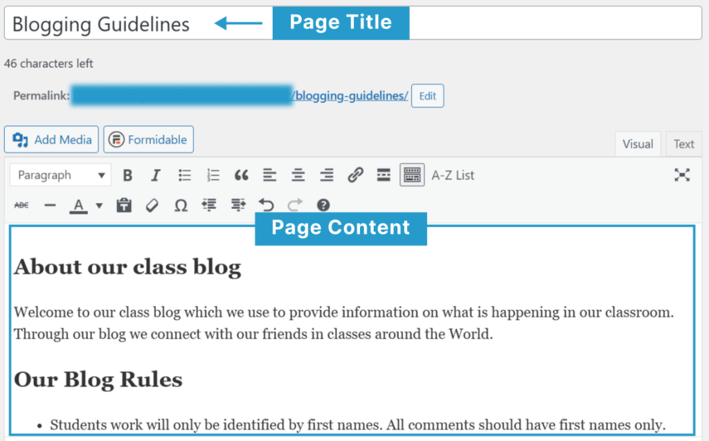 page title and content