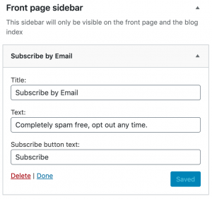 Subscribe by Email Widget Configuration options
