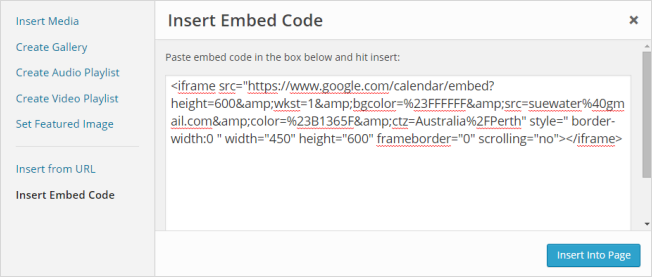 Paste embed code