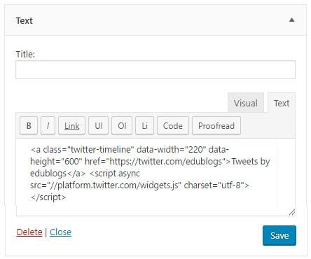 Paste twitter embed code