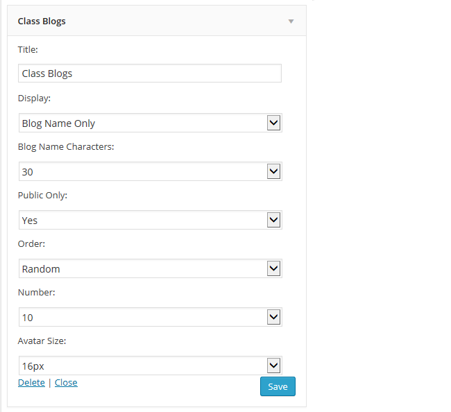 Class blog widget settings