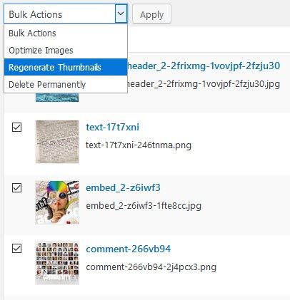 Select Regenerate Thumbnail from Bulk Action menu