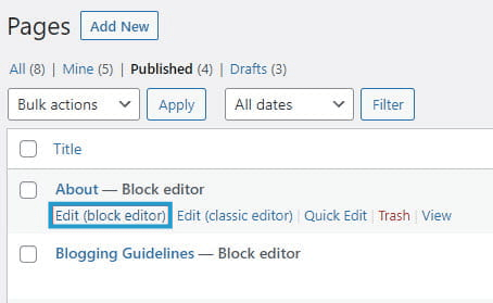 Choose editor when editing a post or page