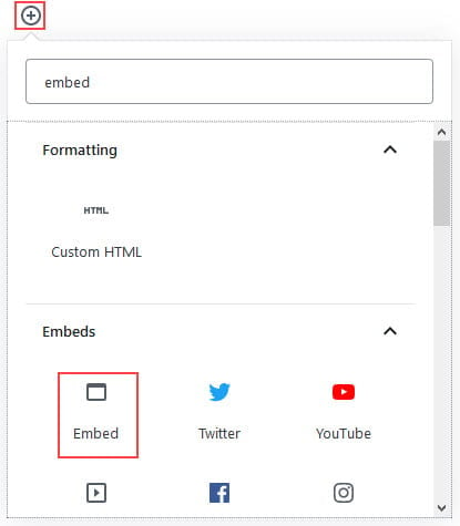 Add Embed block