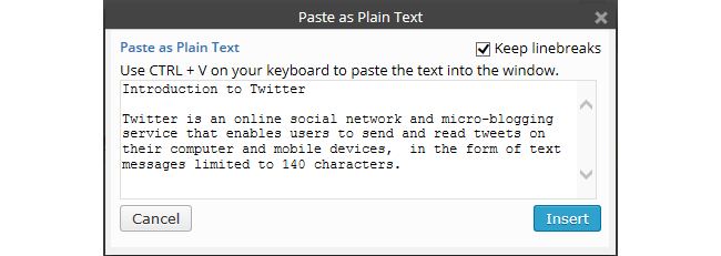Plain text window