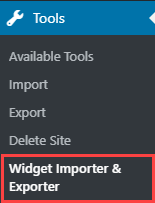 Widget Importer & Exporter tools menu