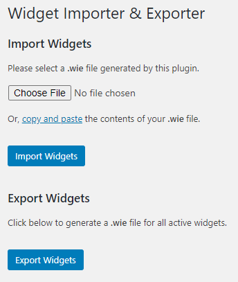 Import Widgets or Export Widgets