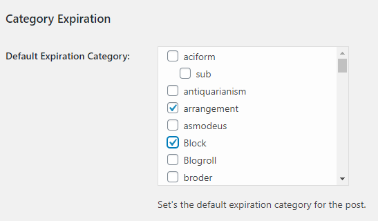 Post Expirator category expiration options