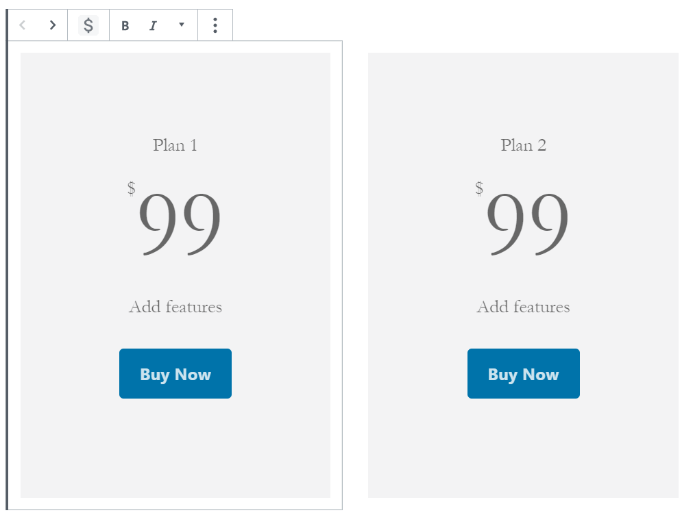 Pricing table block