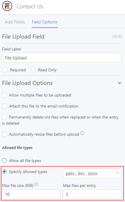 File type allowed