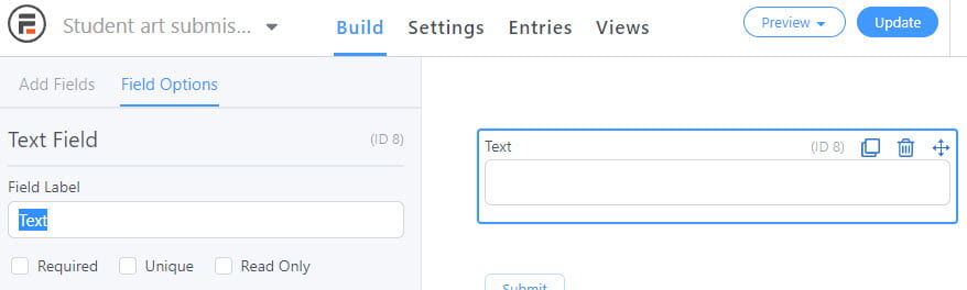 Click on Text field 