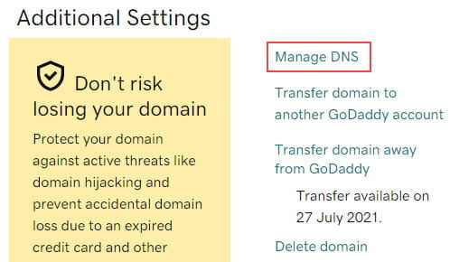 Click on Manage DNS