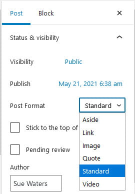 Post format in block editor