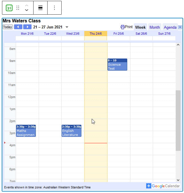 Google Calendar embedded