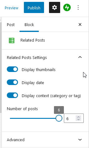 Related post block settings