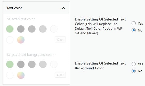 Text color and background color options