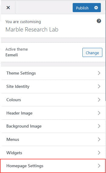 Homepage settings