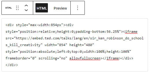 Paste the embed code into the custom HTML block