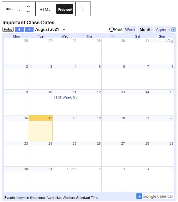 Embed Google Calendar in a page Edublogs Help and Support