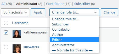 Select new role and click Change