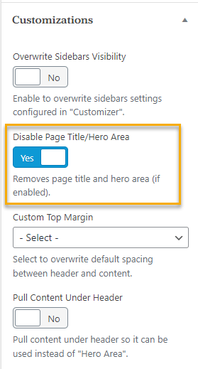 disable page title hero area