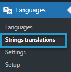 Polylang menu with String Translations option highlighted